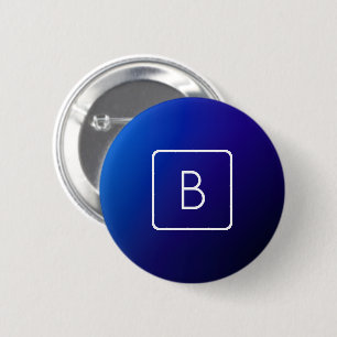 Badge Rond 5 Cm Dégradé Ombré Bleu Foncé Simple Moderne & Monogram