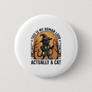 Badge Rond 5 Cm Déguisement de chat Halloween drôle vintage sorciè