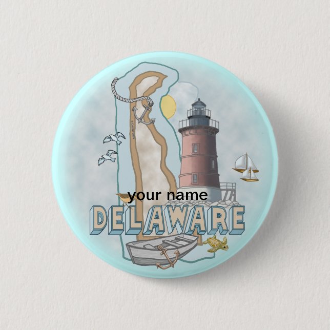 Badge Rond 5 Cm Delaware Phare  pin bouton  (Devant)
