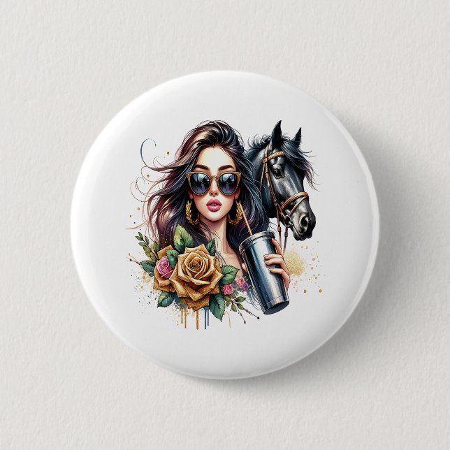 Badge Rond 5 Cm Demandez-Moi À Propos De Cheval Drôle Cheval (Devant)