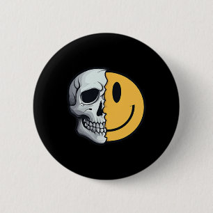 Badge Rond 5 Cm Demi-crâne sourire visage Rave squelette les année
