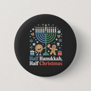 Badge Rond 5 Cm Demi-Hanoukka mi-Noël drôle Christmukkah