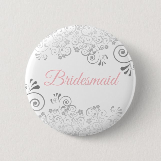 Badge Rond 5 Cm Demoiselle d'honneur bouton rose et gris (Devant)