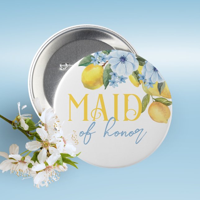 Badge Rond 5 Cm Demoiselle d'honneur Fleur de citron Mariage Pin o (Lemon Bridal Shower Pin on Buttons for Your Special Guests of Honor Such as Grandma's, Mom's & More)