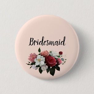 Badge Rond 5 Cm Demoiselle d'honneur fleurs élégantes bordeaux et