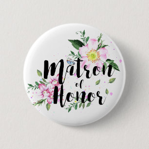 Badge Rond 5 Cm Demoiselle d'honneur Fleurs roses aquarelle Mariag