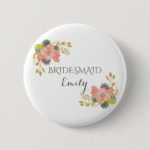 Badge Rond 5 Cm Demoiselle d'honneur Floral Aquarelle Vintage Élég