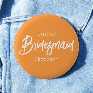 Badge Rond 5 Cm Demoiselle d'honneur Junior Orange Blanc Bouton de