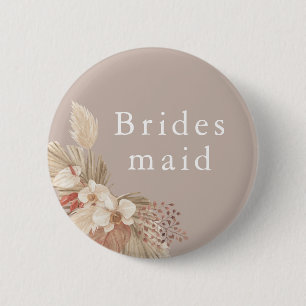 Badge Rond 5 Cm Demoiselle d'honneur Mariage Boho Herbe de Pampas