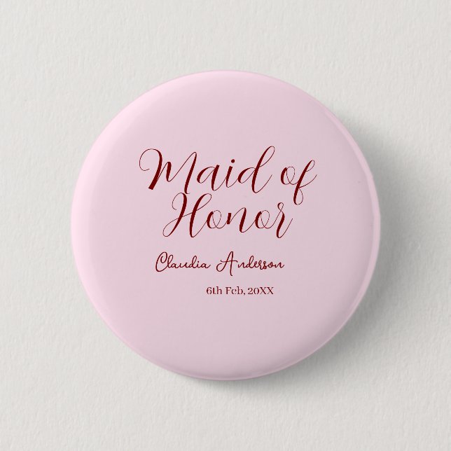Badge Rond 5 Cm Demoiselle d'honneur mauve nom date rose pastel ma (Devant)