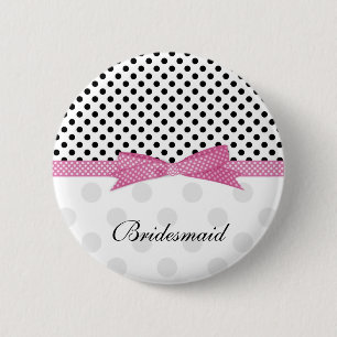 Badge Rond 5 Cm Demoiselle d'honneur noire, blanche, rose de
