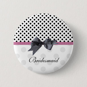 Badge Rond 5 Cm Demoiselle d'honneur noire et blanche de mariage