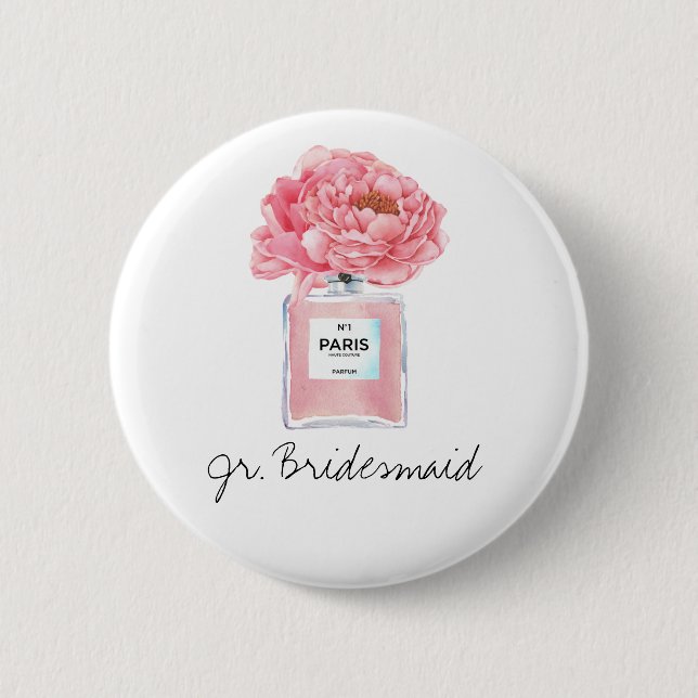 Badge Rond 5 Cm Demoiselle d'honneur Pink Peonies & Perfume Jr. (Devant)