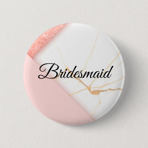 Badge Rond 5 Cm Demoiselle d'honneur Rose et Or Moderne en Marbre