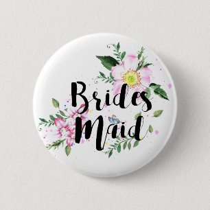 Badge Rond 5 Cm Demoiselle d'honneur Rose Floral Aquarelle Mariage