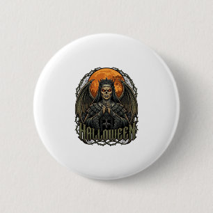 Badge Rond 5 Cm Démon de Halloween Couronne de Nonne Ailes Lune Or