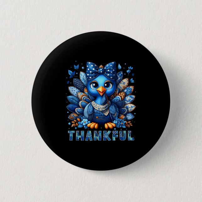 Badge Rond 5 Cm Denim Thankful Turkey Grandma Mama Mom Give Thanks (Devant)