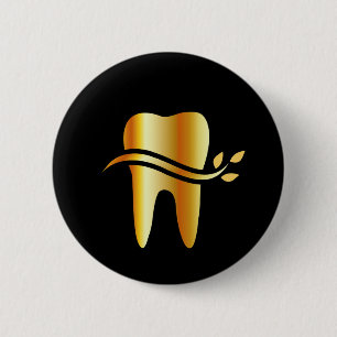 Badge Rond 5 Cm Dent d'or avec le feuille