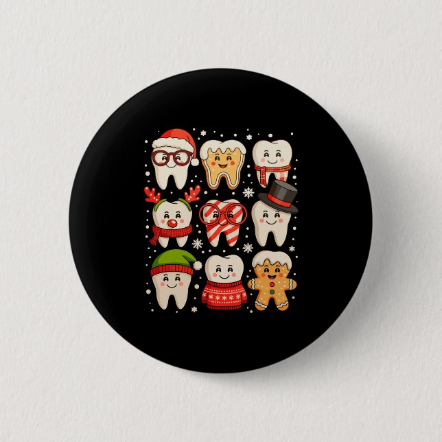 Badge Rond 5 Cm Dental Christmas Cute Teeth Dentist Santa Hat Xmas (Devant)