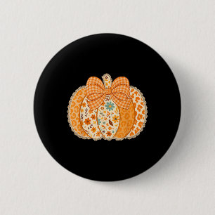 Badge Rond 5 Cm Dentelle Citrouille Coquette Bow Thanksgiving Fall
