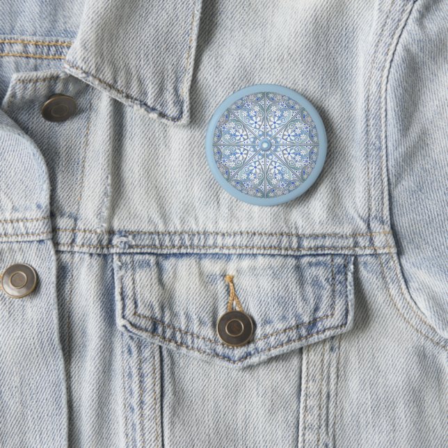 Badge Rond 5 Cm Dentelle en céramique bleu clair (En situation)