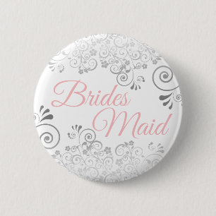 Badge Rond 5 Cm Dentelles gris argenté et femme de chambre rose
