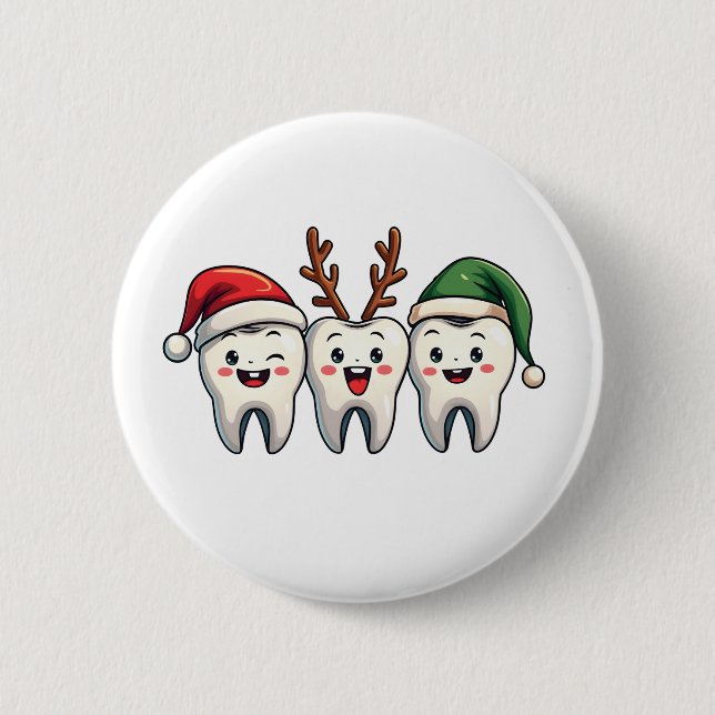 Badge Rond 5 Cm Dentiste Noël Dental Père Noël Floss Xmas Tree (Devant)