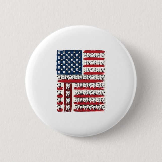 Badge Rond 5 Cm Dentiste Patriotique Dent Drapeau (Devant)
