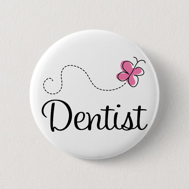 Badge Rond 5 Cm Dentiste rose mignon de papillon (Devant)