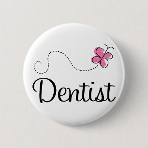 Badge Rond 5 Cm Dentiste rose mignon de papillon