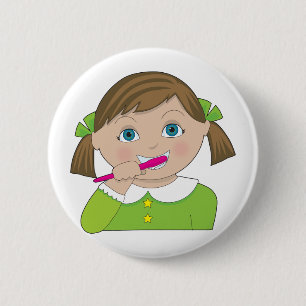 Badge Rond 5 Cm Dents de brossage de fille