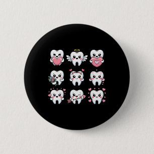 Badge Rond 5 Cm Dents Mignonnes Saint Valentin Cœur Hygiéniste Den