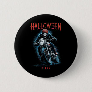 Badge Rond 5 Cm Déplaisant Skeleton Biker Sur Moto Halloween Spot