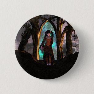 Badge Rond 5 Cm Déplaisante et mignonne fille d'Halloween