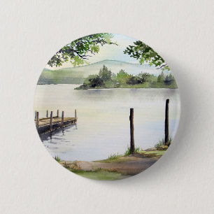 Badge Rond 5 Cm Dergone Water Keswick Angleterre Watercolor Painti
