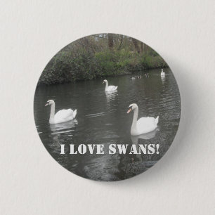 Badge Rond 5 Cm Des cygnes de bouton nageant, j'aime des cygnes