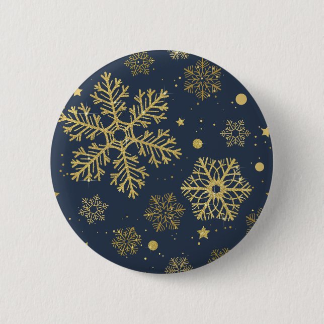 Badge Rond 5 Cm Des flocons dorés sur la marine (Devant)