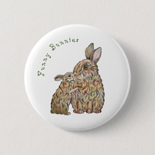 Badge Rond 5 Cm Des lapins amusants. Dessin au crayon (Devant)