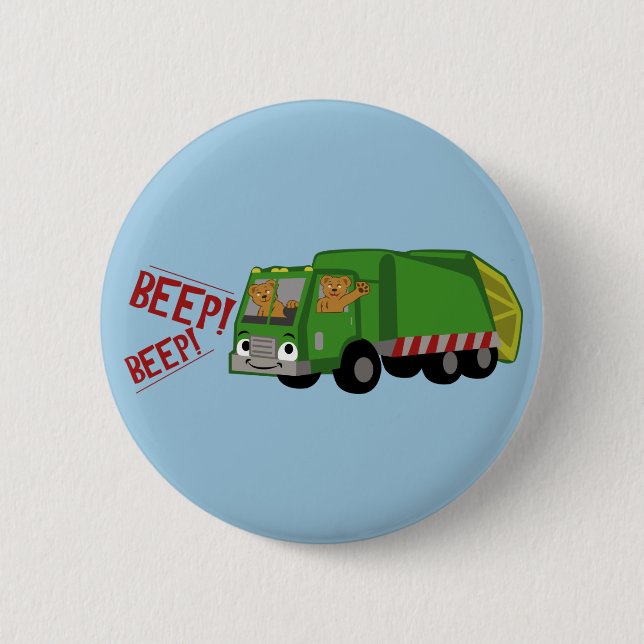 Badge Rond 5 Cm Des ours conduisant un camion-poubelle (Devant)