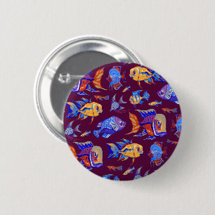 Badge Rond 5 Cm Des poissons tropicaux amusants sur le violet fonc