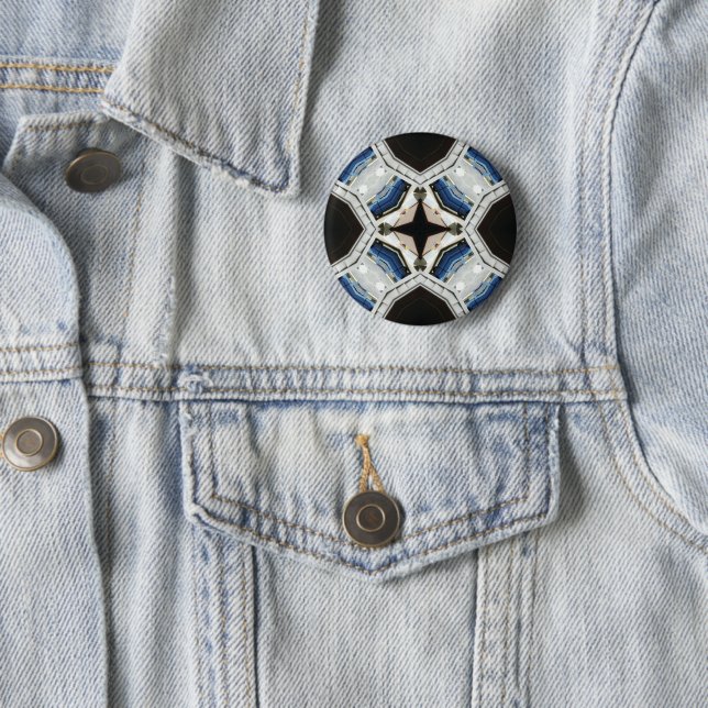 Badge Rond 5 Cm Design blanc foncé et bleu clair (En situation)