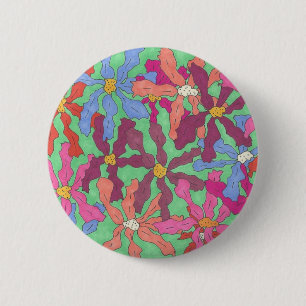 Badge Rond 5 Cm Design Boho Motif à fleurs rétro