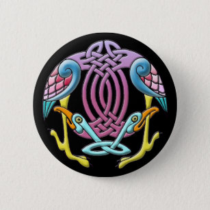 Badge Rond 5 Cm Design coloré d'oiseaux celtiques