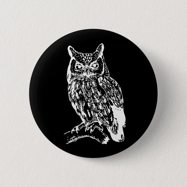 Badge Rond 5 Cm Design de Chouette noire et blanche (Devant)