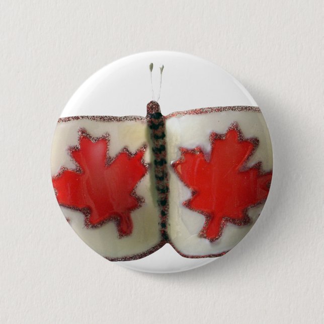 Badge Rond 5 Cm Design de papillon du drapeau canadien (Devant)