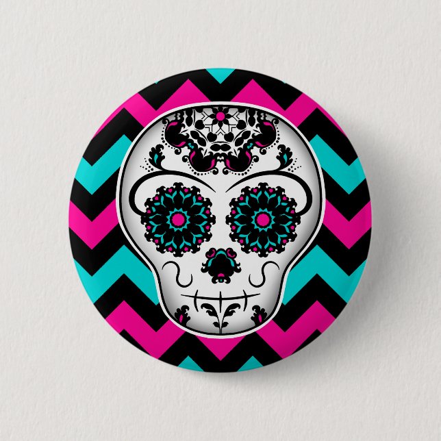Badge Rond 5 Cm Design de rayures de chevron de crâne de sucre (Devant)