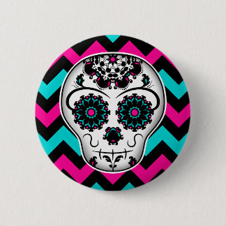 Badge Rond 5 Cm Design de rayures de chevron de crâne de sucre