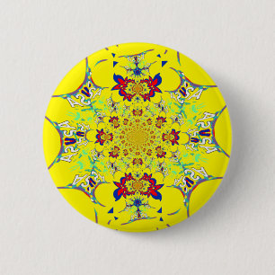 Badge Rond 5 Cm Design en damas floral brillant et coloré