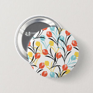 Badge Rond 5 Cm Design floral Motif de Tulipe en blanc