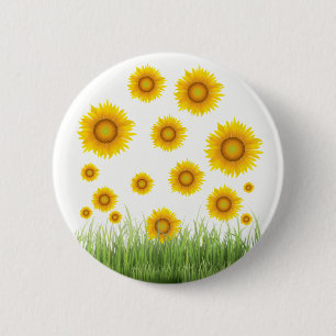 Badge Rond 5 Cm Design graphique de tournesol brillant et élégant
